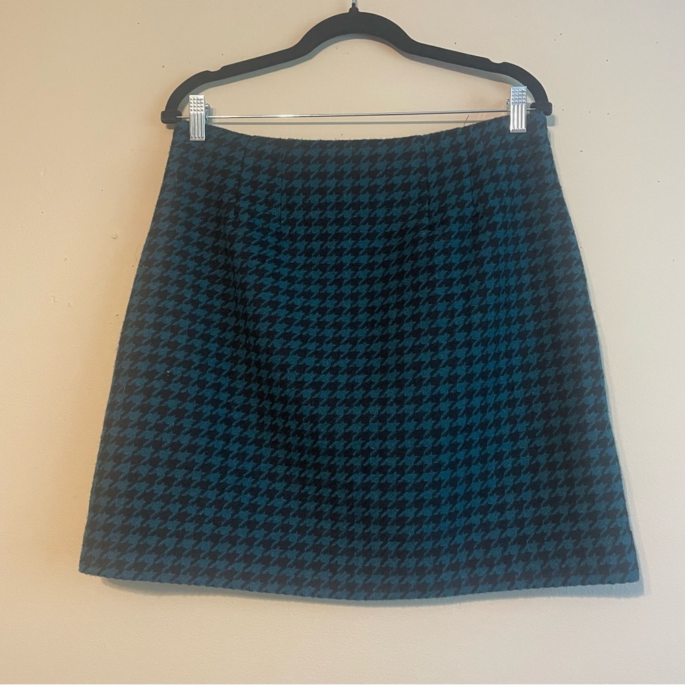 LOFT teal & black houndstooth skirt